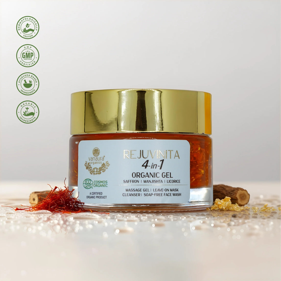 Rejuvinita 4-In-1 Organic Gel (Massage Gel, Leave-On Mask, Cleanser, Soap-Free Wash), 50g